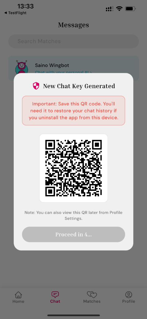 New Chat Key Generated QR Code Popup